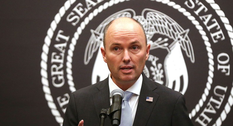 Utah Gov. Spencer J. Cox speaks during a briefing at the Utah State Capitol on Jan. 8, 2021, in Salt Lake City.
