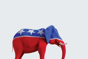 Elephant statue painted red, white and blue