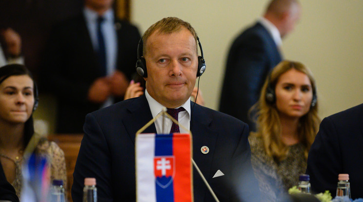 Boris Kollár szlovák parlamenti elnök a visegrádi országok (V4) parlamenti elnökeinek találkozóján a fehérvárcsurgói Károlyi-kastélynál 2021. július 16-án / Fotó: MTI/Vasvári Tamás