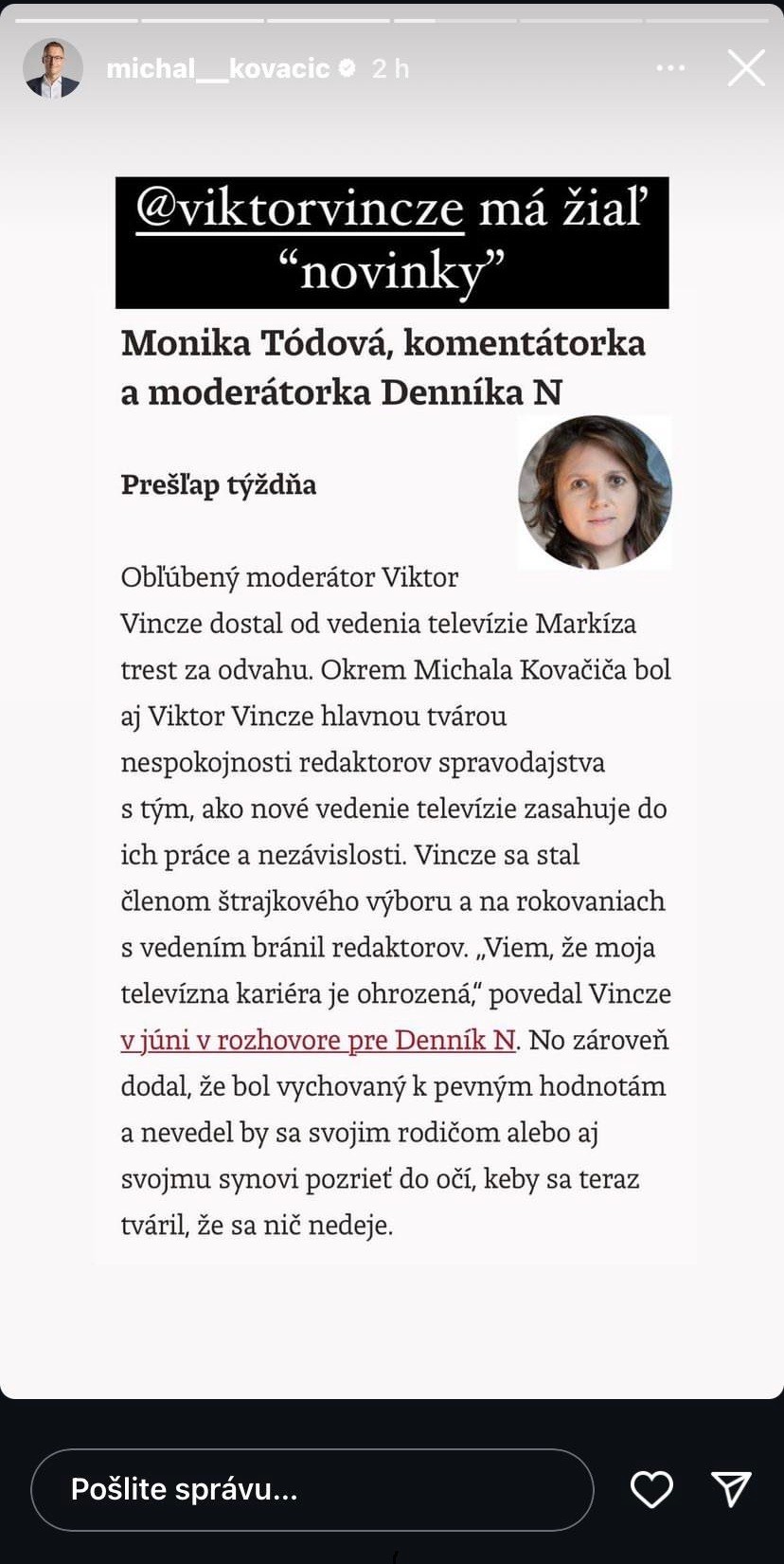 Kovačič reagoval na stopku pre Vinczeho.