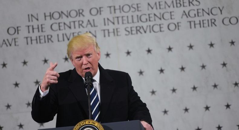 US President Donald Trump speaks at CIA Headquarters in Langley, Virginia, on January 21, 2017