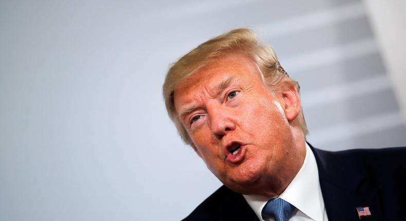 U.S. President Donald Trump speaks at a bilateral meeting with Japan's Prime Minister Shinzo Abe during the G7 summit in Biarritz, France, August 25, 2019.