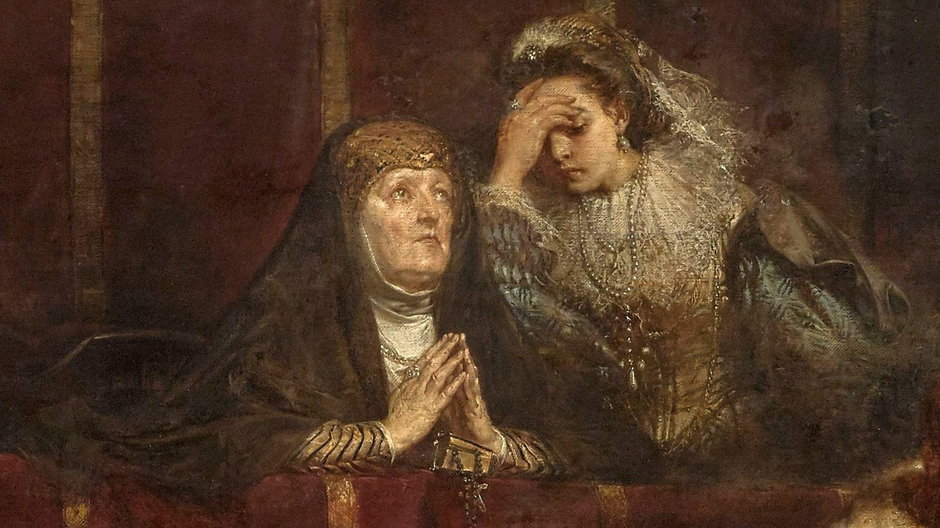 Modląca się Anna Jagiellonka na obrazie Jana Matejki „Kazanie Skargi”.