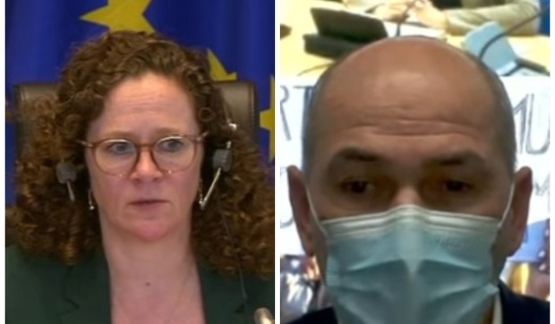 Moderatorka Sofi i Janez Janša tokom video debate