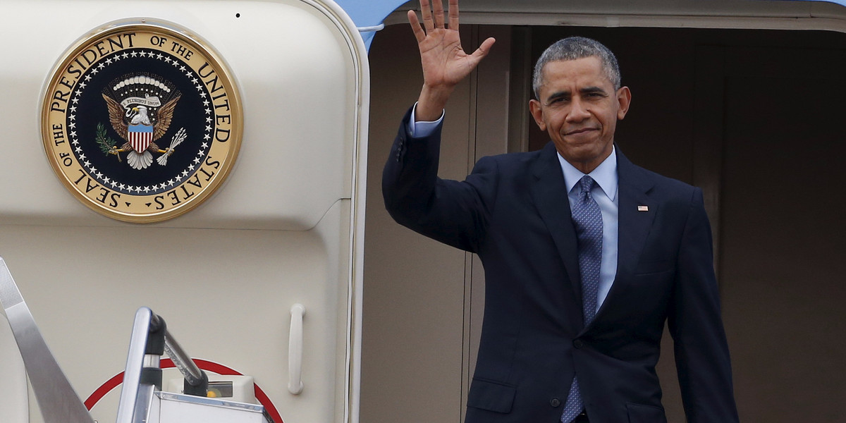 US President Barack Obama exiting Air Force One at Subang Air Base, on the outskirts of Kuala Lumpur, Malaysia, on November 20.