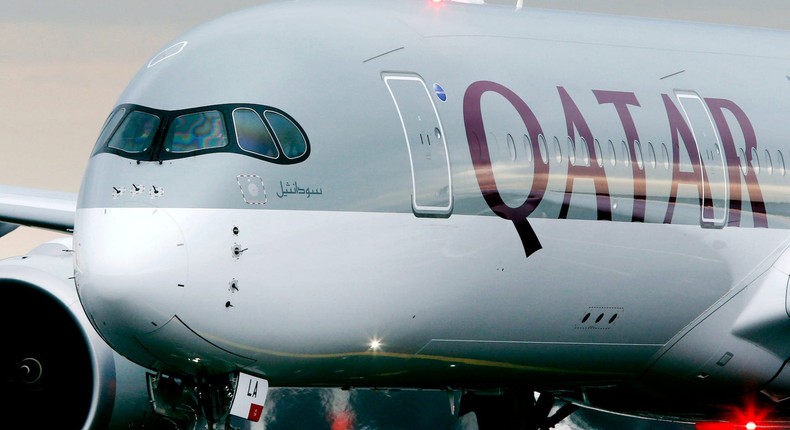 A Qatar Airways jet arriving from Doha, Qatar, at the airport in Frankfurt, Germany, in January 2015.