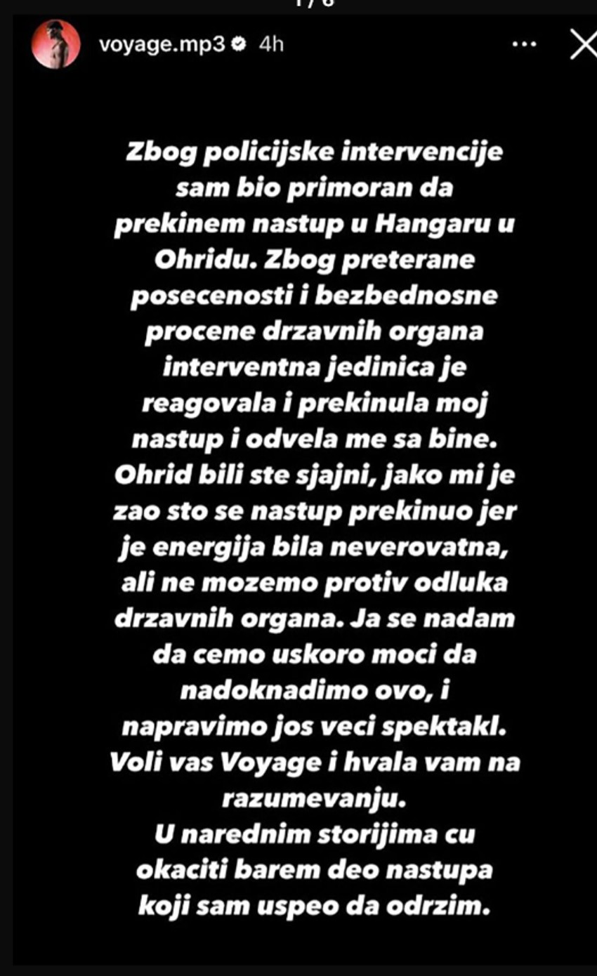Vojaž se oglasio nakon što je prekinut njegov koncert