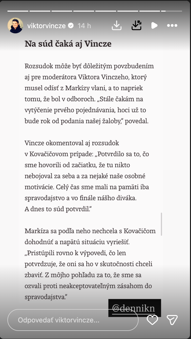 Reakcia Viktora Vinczeho. 