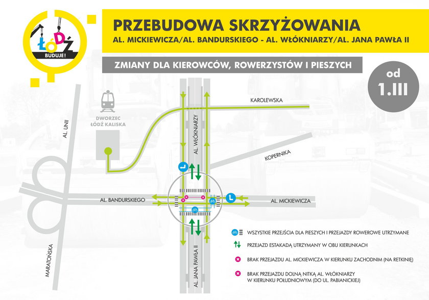 mapa objazdów w Łodzi