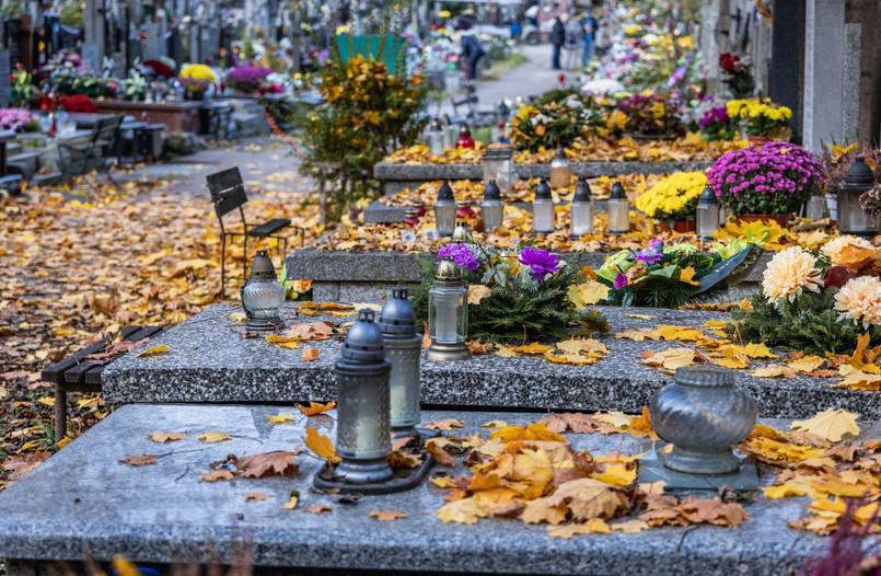 nagrobek grób cmentarz wszystkich świętych znicze kwiaty