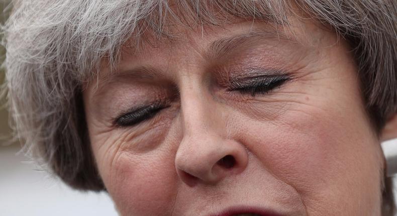 Britain's Prime Minister Theresa May reacts during a campaign stop near Doncaster, Britain June 2, 2017.