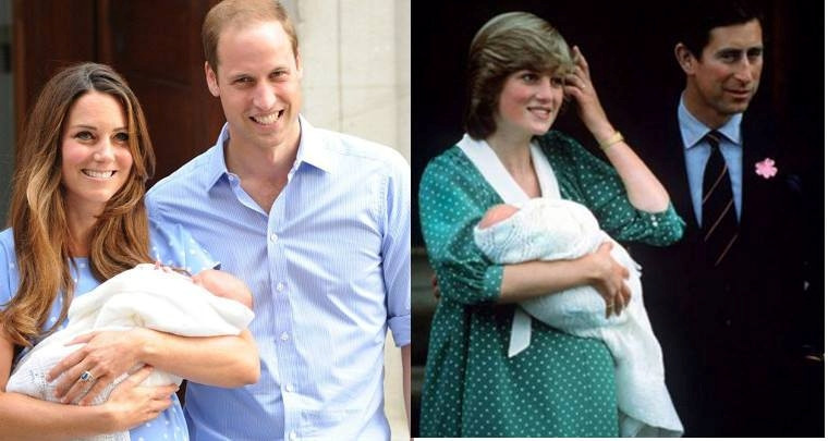 Kate i książę William z synem, Diana i książę Karol z synem