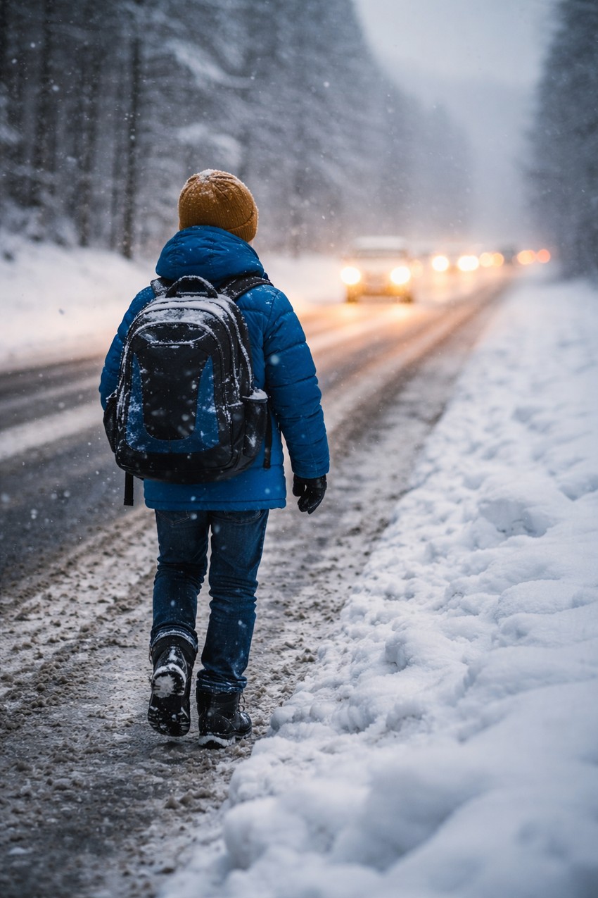 Dečak hoda po snegu