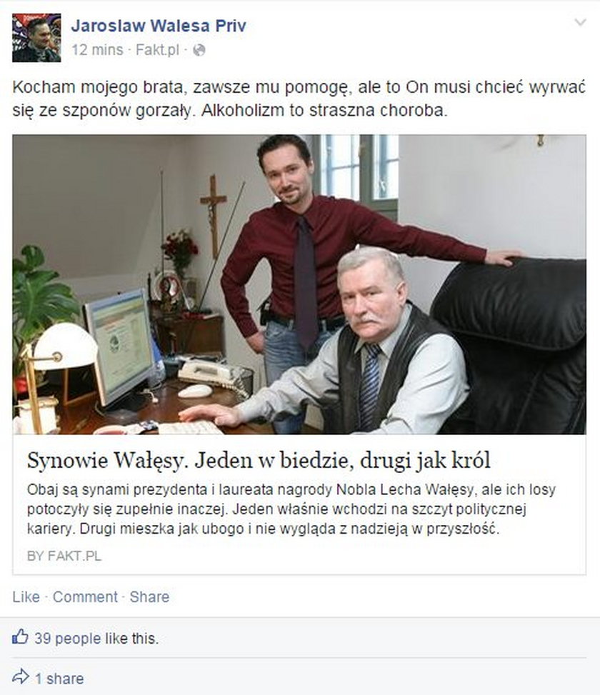 Syn Wałęsy: Kocham brata, ale...