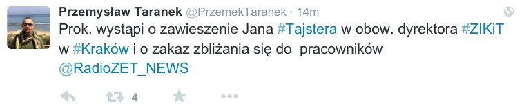 Twitter reportera Radia ZET Przemysława Taranka, fot. Twitter