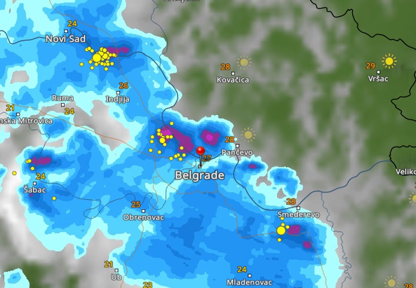 Radarski snimak Beograda u 16.15h