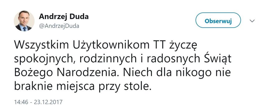 Prezydent Duda: Niech dla nikogo nie zabraknie miejsca