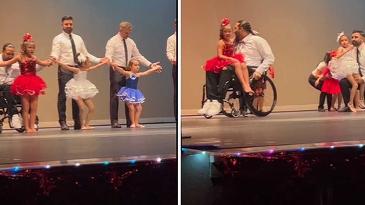 Wzruszający występ.  Ojciec na wózku inwalidzkim tańczy ze swoją córeczką 