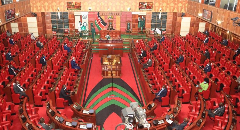 National Assembly of Kenya with members exercising social distancing 