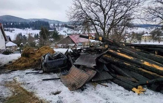 Zniszczenia po pożarze w Lubomierzu