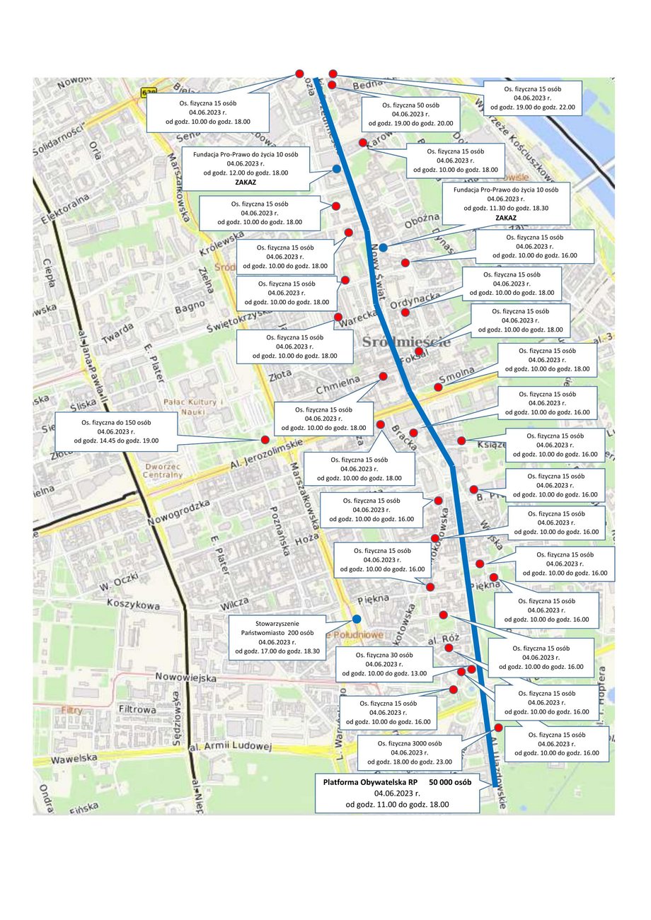 Marsz 4 czerwca - mapa zgromadzeń