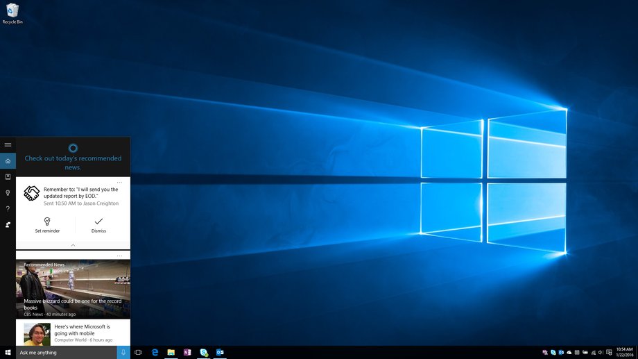 Microsoft Cortana na systemie Windows 10.