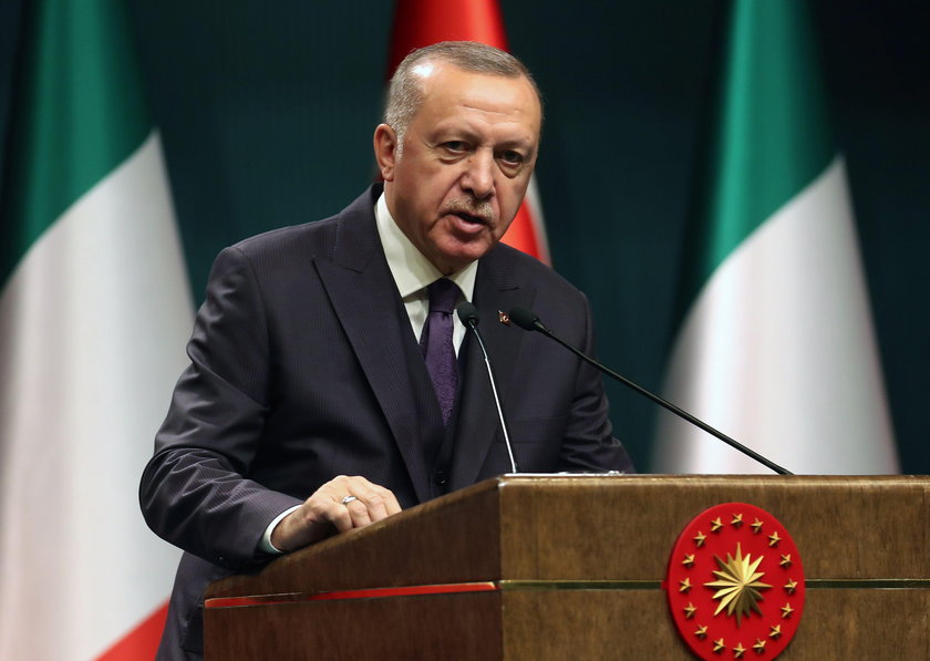 Turkish President Erdogan speaks during a meeting in Istanbul