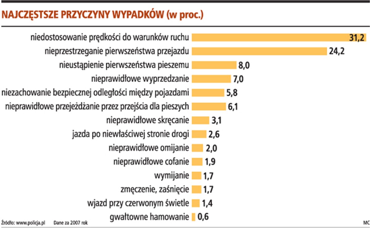 Najczęstsze przyczyny wypadków (w proc.)