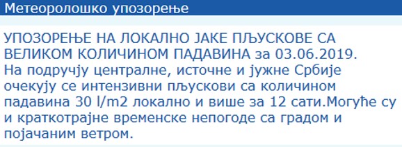 RHMZ je izdao upozorenje
