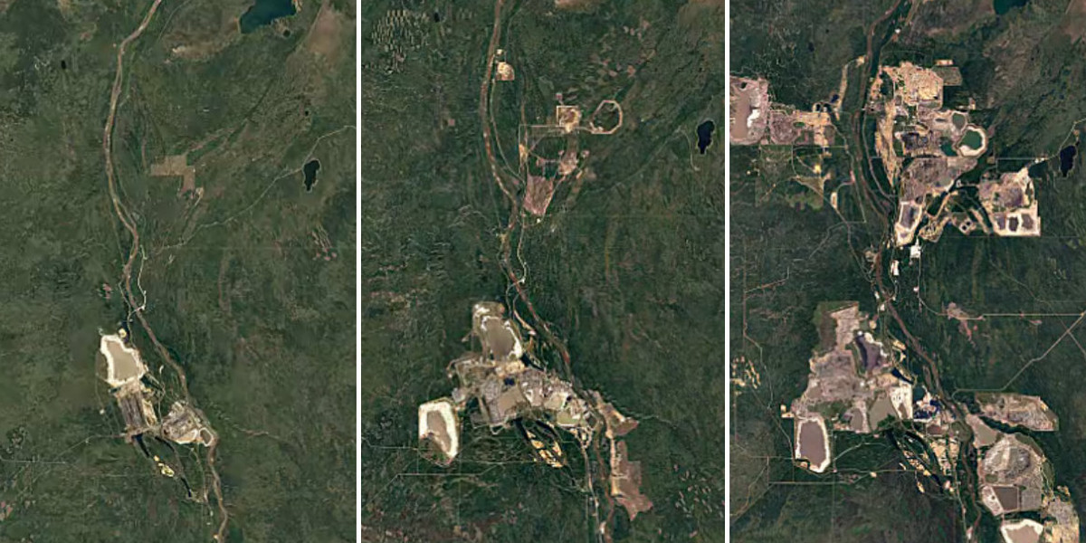 Google Earth Timelapse - Alberta i piaski bitumiczne w Kanadzie na przestrzeni lat