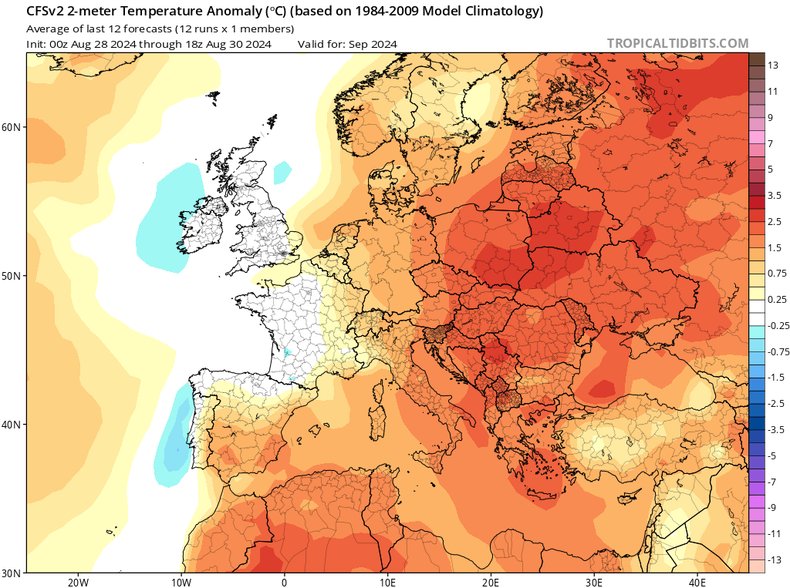 Model CFS przewiduje temperatury o ok. 2-3 st. C wyższe od średniej