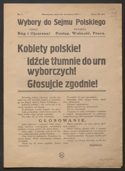 Wybory do Sejmu Polskiego 26 grudnia 1918 r. Fot. Polona