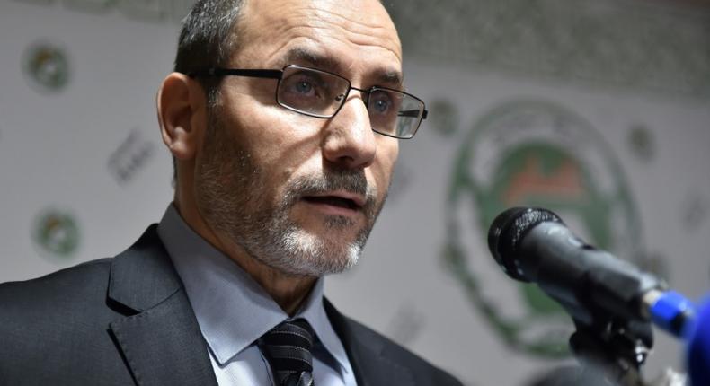 Abderrazak Makri, general secretary for Algeria's Movement for the Society of Peace, speaks during a press conference in May 2017