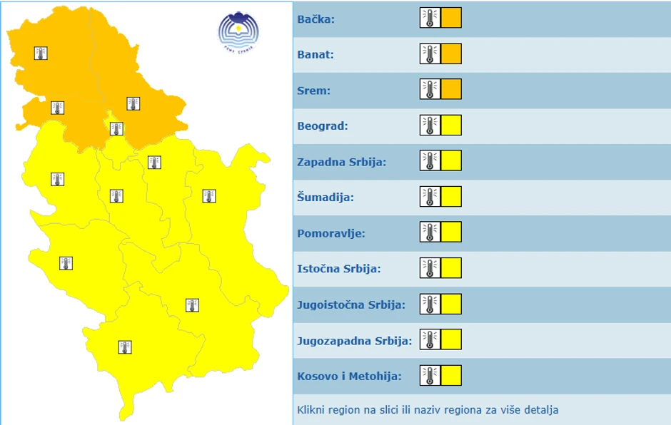 Meteoalarm za četvrtak