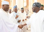 PHOTOS: Tinubu, Atiku suspends rivalry, exchange warm handshakes in Abuja mosque