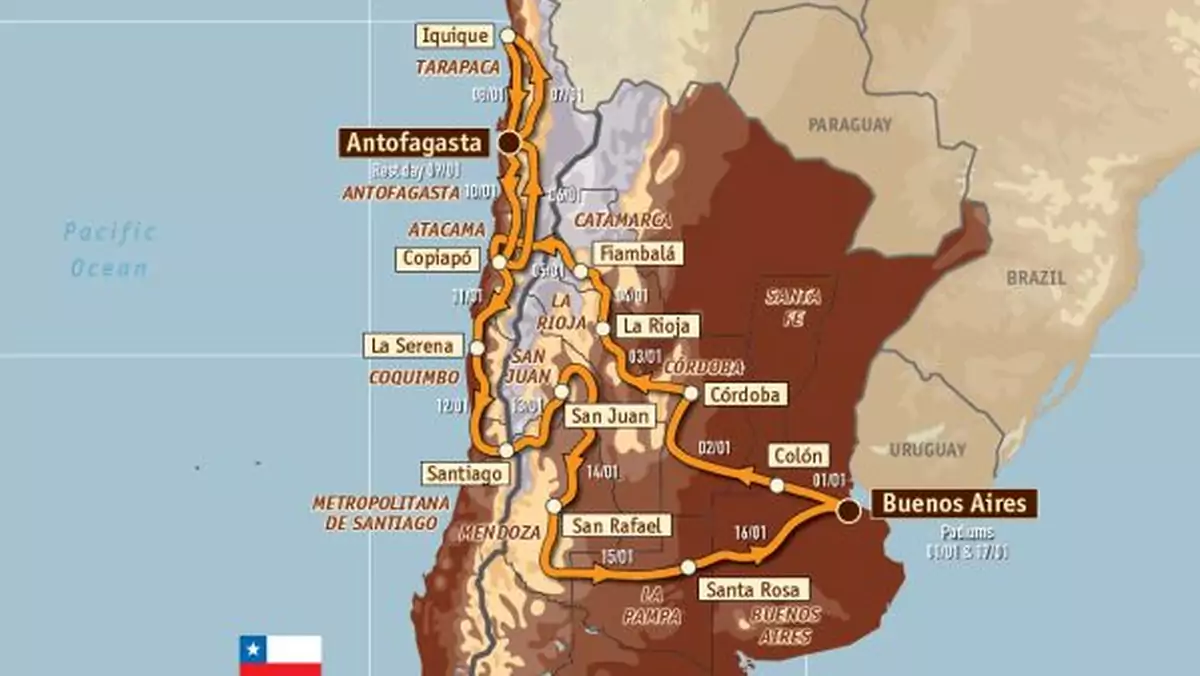 Dakar 2011 - mapa rajdu