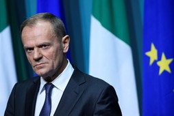 President of the European Council Donald Tusk arrives at a press conference at Government buildings 