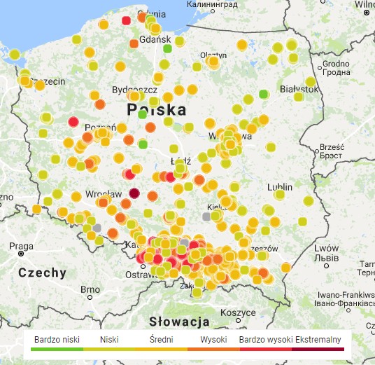 Mapa smogowa Polski (godz. 10:00)