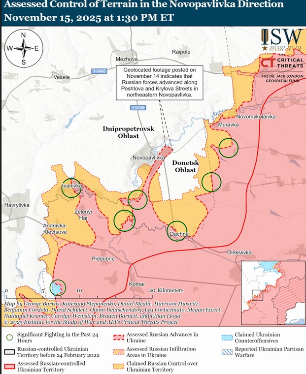 ISW przedstawia walki o Nowopawłowkę