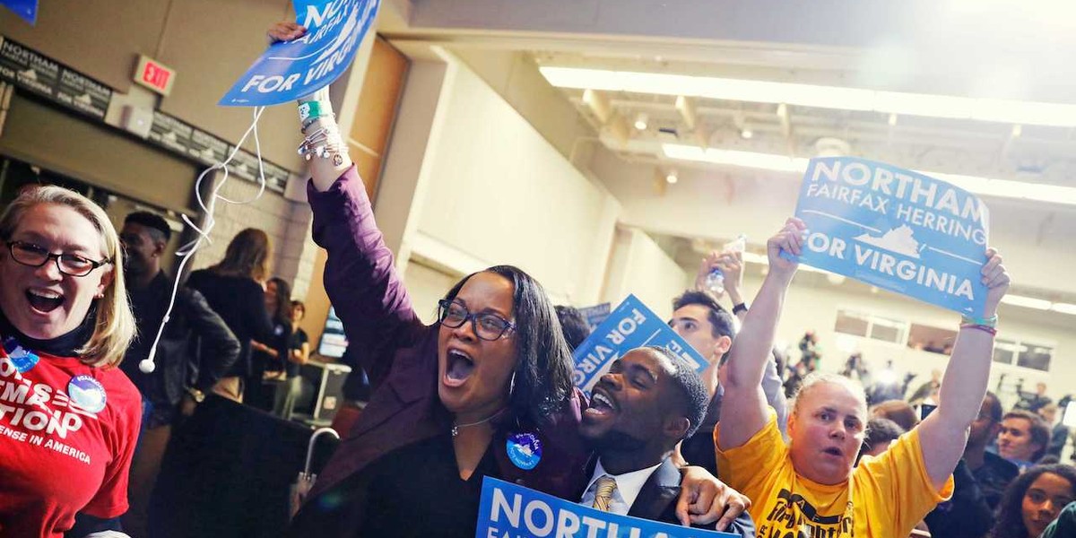 Supporters of Northam, the Democratic gubernatorial candidate, at an election-night rally at George Mason University in Fairfax, Virginia.