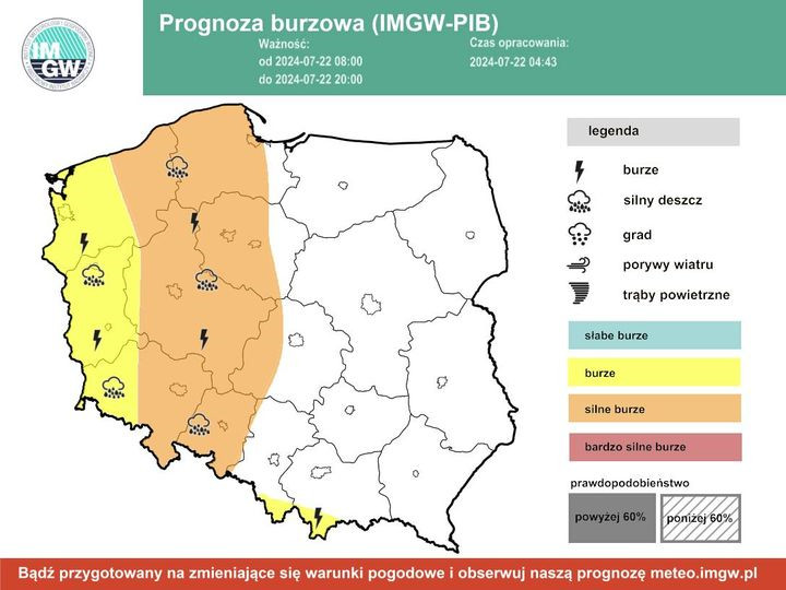 IMGW prognoza pogody alert burzowy 22 lipiec 2024