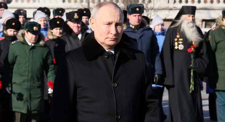 Russian President Vladimir Putin attends a wreath laying ceremony at the Tomb of the Unknown Soldier in Moscow, February 23, 2023.Sputnik/Mikhail Metzel/Pool via REUTERS
