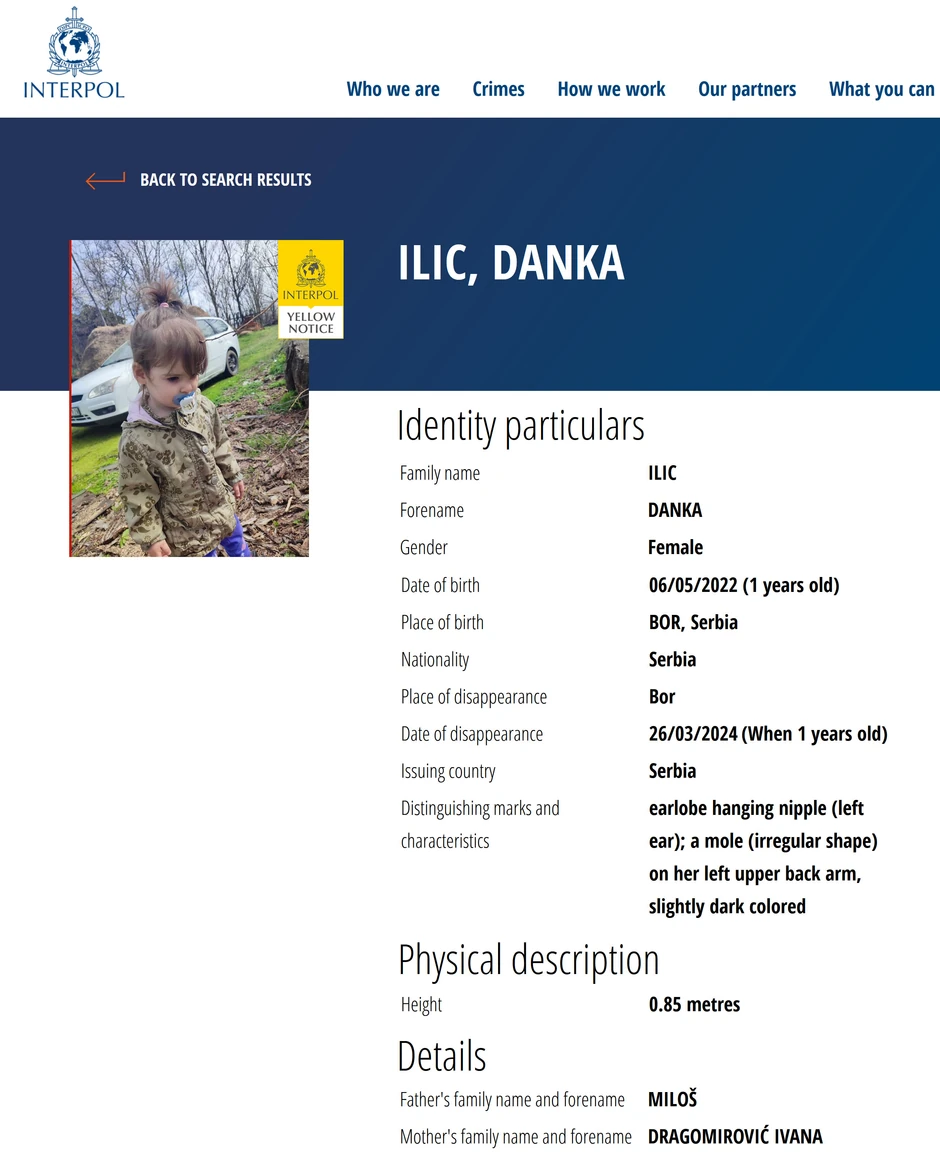 Interpol potrenica za nestalom Dankom Ilić