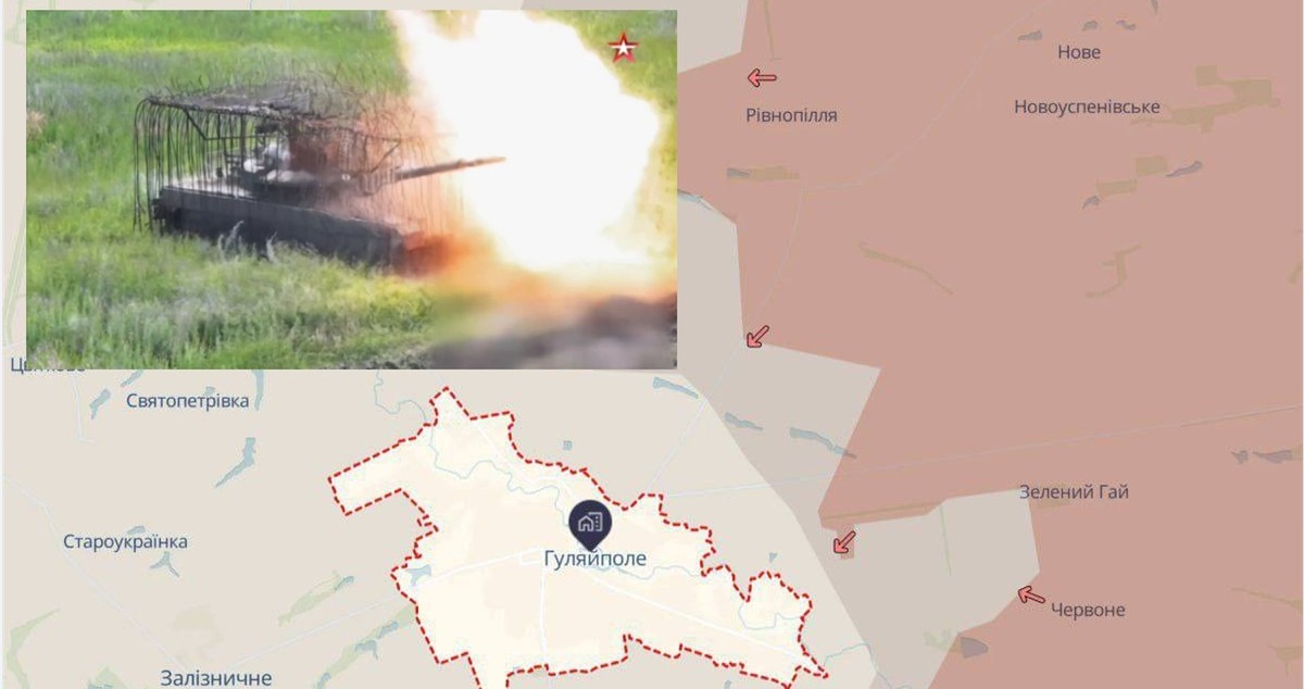 Kierunki rosyjskiego ataku na Zaporożu i rosyjski czołg.