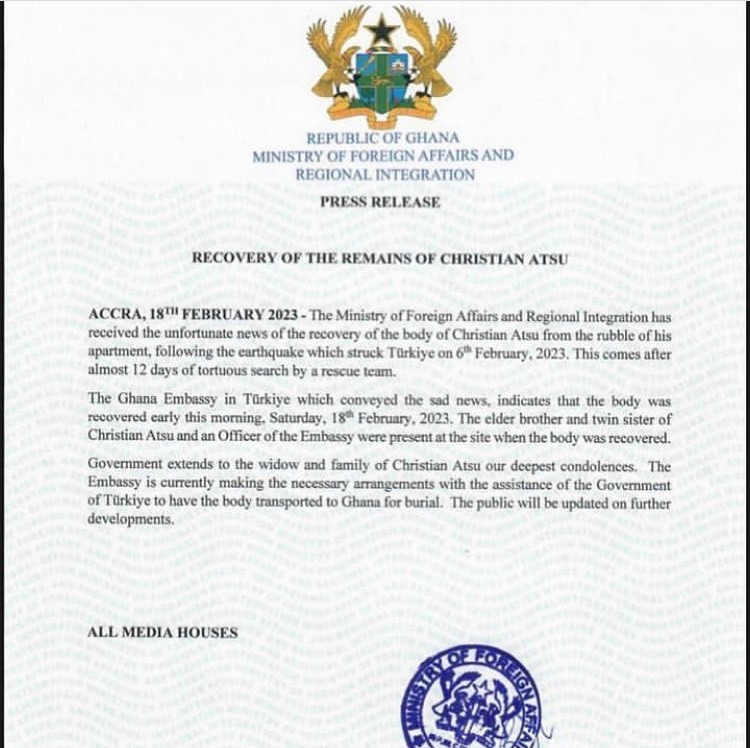 Letter from the Embassy of Ghana