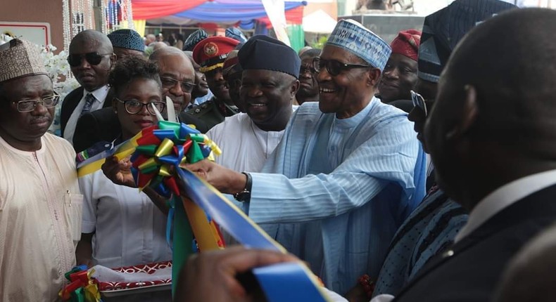 President Muhammadu Buhari has commissioned the newly built Lagos Theatre in Oregun, and declared it open for public use [Twitter/AkinwunmiAmbode]