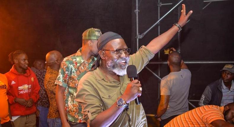 Roots Party presidential candidate Professor George Wajackoya campaigning at the Whiskey River lounge along Kiambu Road