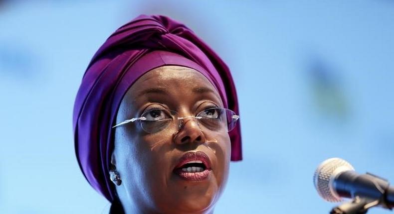 Nigeria's Minister of Petroleum Diezani Alison-Madueke addresses delegates at the opening of the Nigeira Oil & Gas 2014 conference in a file photo