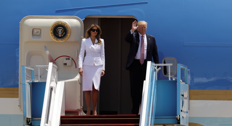 Melania and Donald Trump arrive in Tel Aviv, Israel, on May 22.