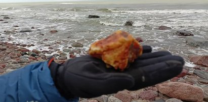 Poszedł po sztormie na plażę i znalazł taki okaz. Pochwalił się pięknym bursztynem w sieci